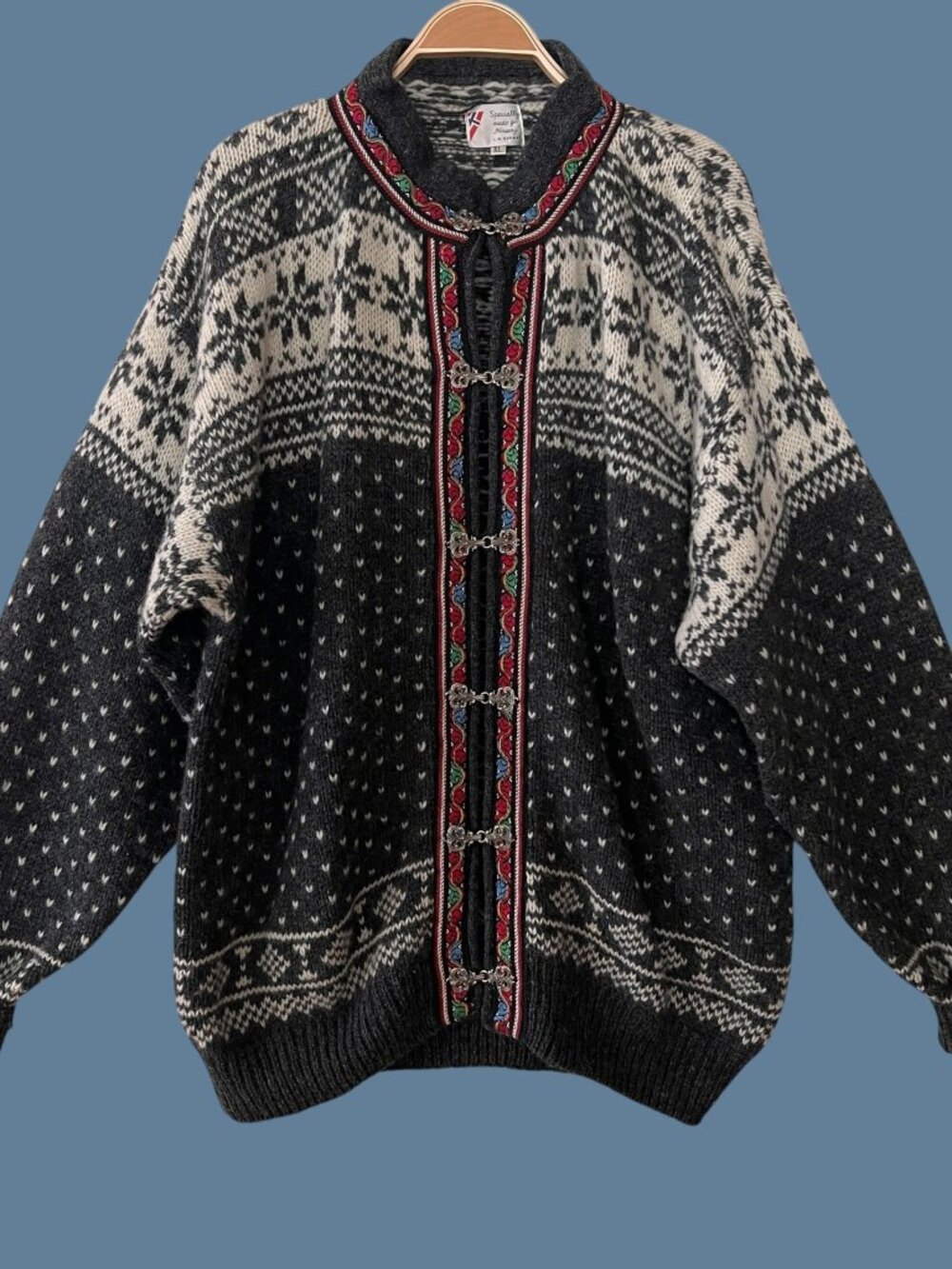 Vintage Norwegian Wool Cardigan Sweater XL